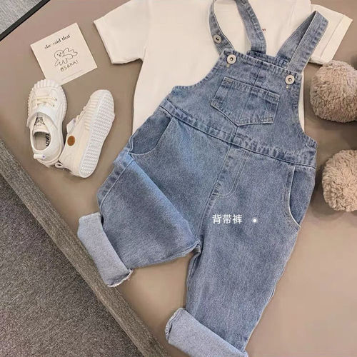 Korean style children's clothing children's overalls 2024 spring and autumn men's and women's baby all-match casual jeans trend