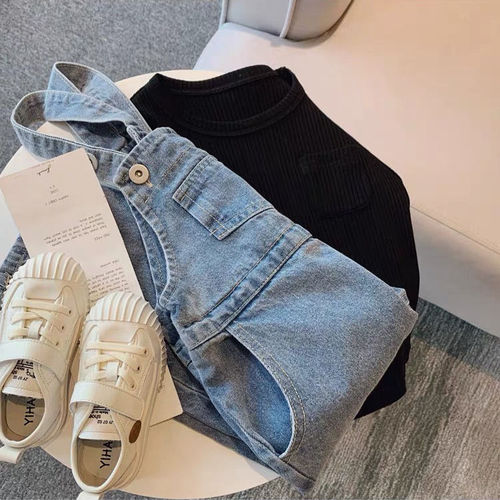 Korean style children's clothing children's overalls 2024 spring and autumn men's and women's baby all-match casual jeans trend