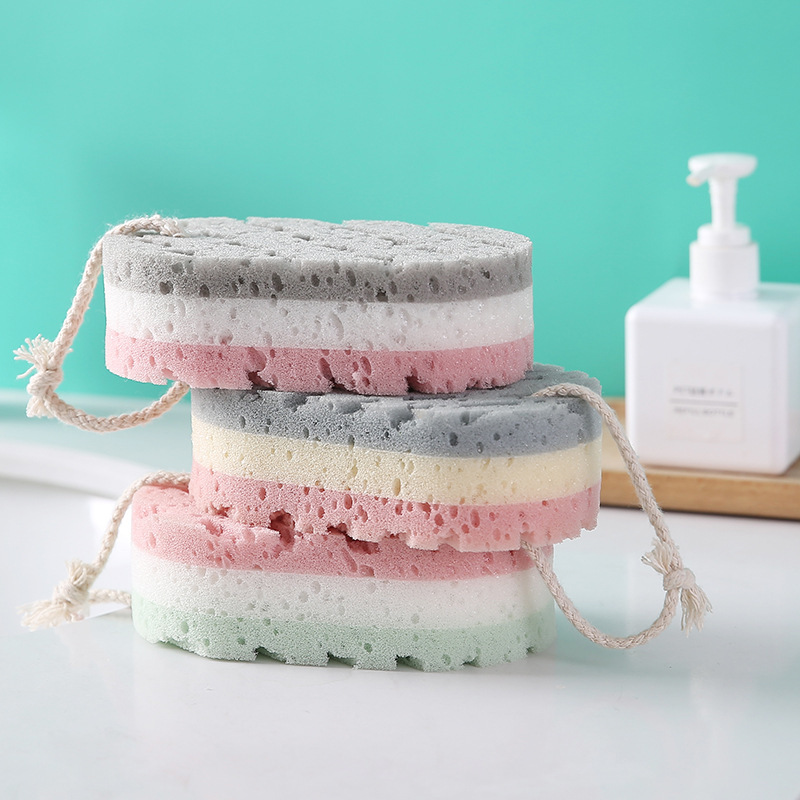 Thickened Bath Towel Bathroom Adult Bath Three-Color Sponge Wipe Double-Sided Bath Wipe Foaming Exfoliating Bath Ball Bath Flower