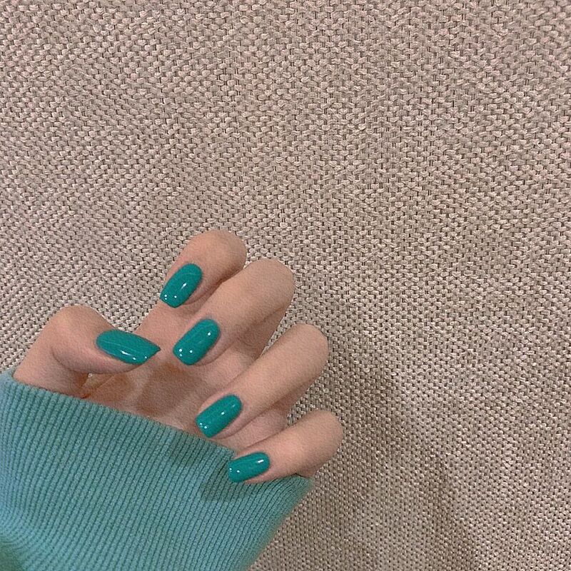 Solid Color Short Lake Blue White Wear Armor Finished Fake Nail Nail Patch Nail Patch Waterproof Removable