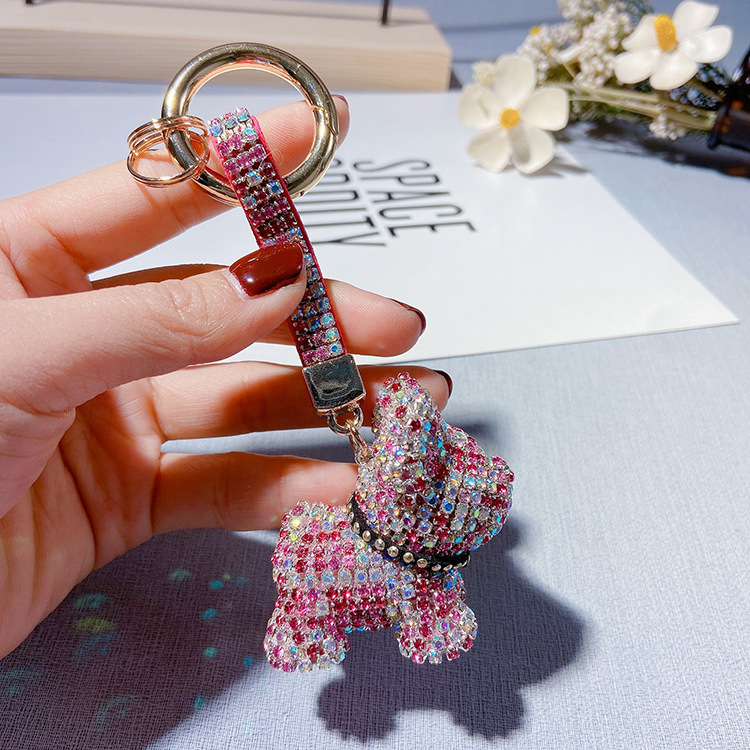 Llavero de Bulldog Francés con Cadena de Garras con Incrustaciones de Diamantes, Colgante de Muñeca de Dibujos Animados, Regalo, Accesorio de Bolso para Mujer, Diseño Brillante