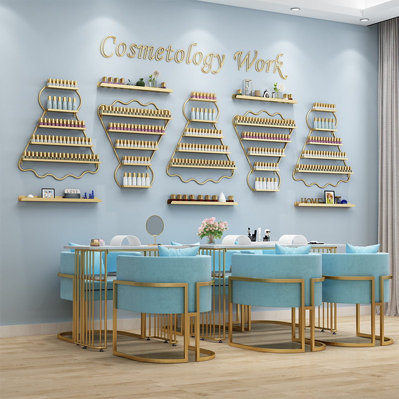 Iron Wall Manicure Display Rack Simple Ins Nail Polish Glue Shelf Golden Badminton Wall Hanging Storage Rack
