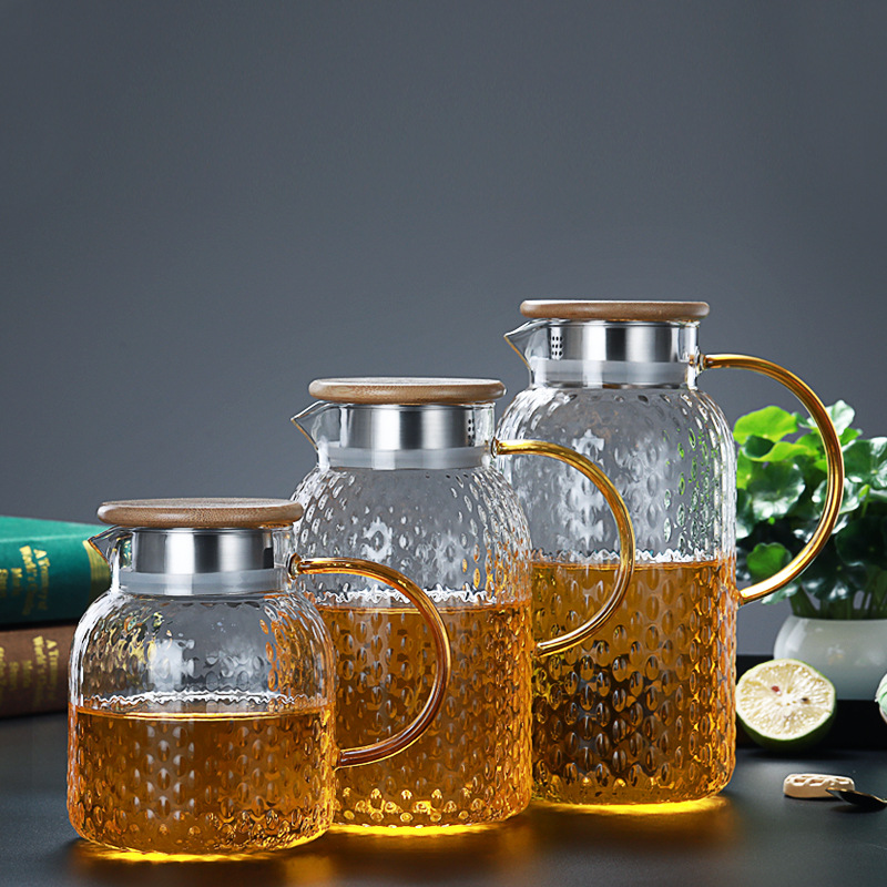 大容量耐热玻璃凉水壶 米粒锤纹玻璃冷水壶加厚果汁壶家用凉水杯
