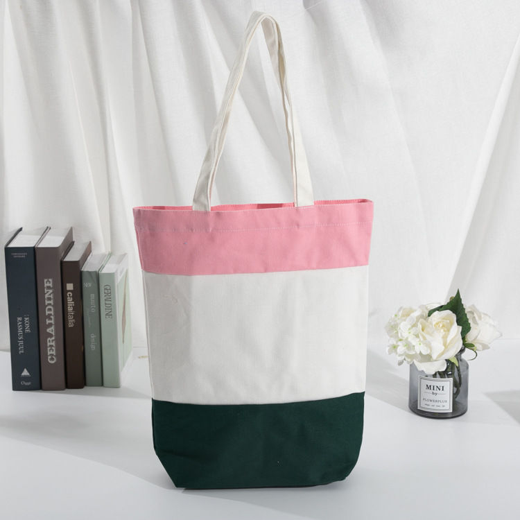 定 做学生广告购物棉布袋 文艺单肩帆布包 彩色拼接手提帆布袋