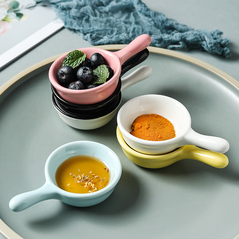 Seasoning Plate Household Creative Ceramic Mini Japanese Salad Small Plate Dipping Sauce Tomato Sauce Vinegar with Handle