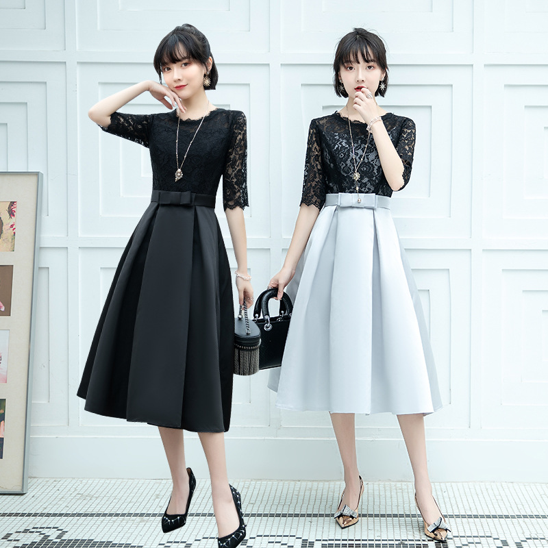 Vestido de noche de banquete para mujer 2024 Nuevo vestido elegante de media manga SLIM-Fit adelgazante vestido de media longitud multicolor opcional