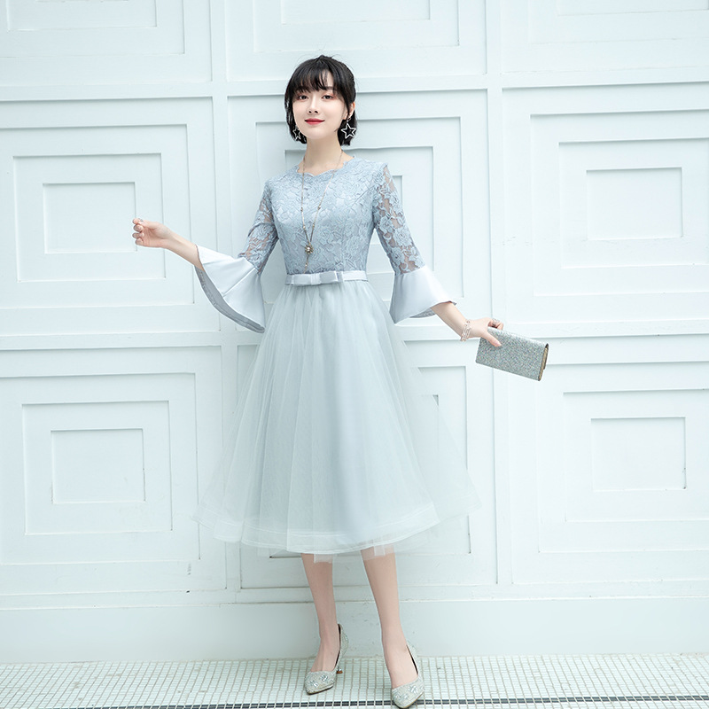 Vestidos de noche que se pueden usar diariamente, nuevo estilo 2026, elegante vestido midi de encaje para figuras pequeñas, efecto adelgazante, disponible para dropshipping. image 6