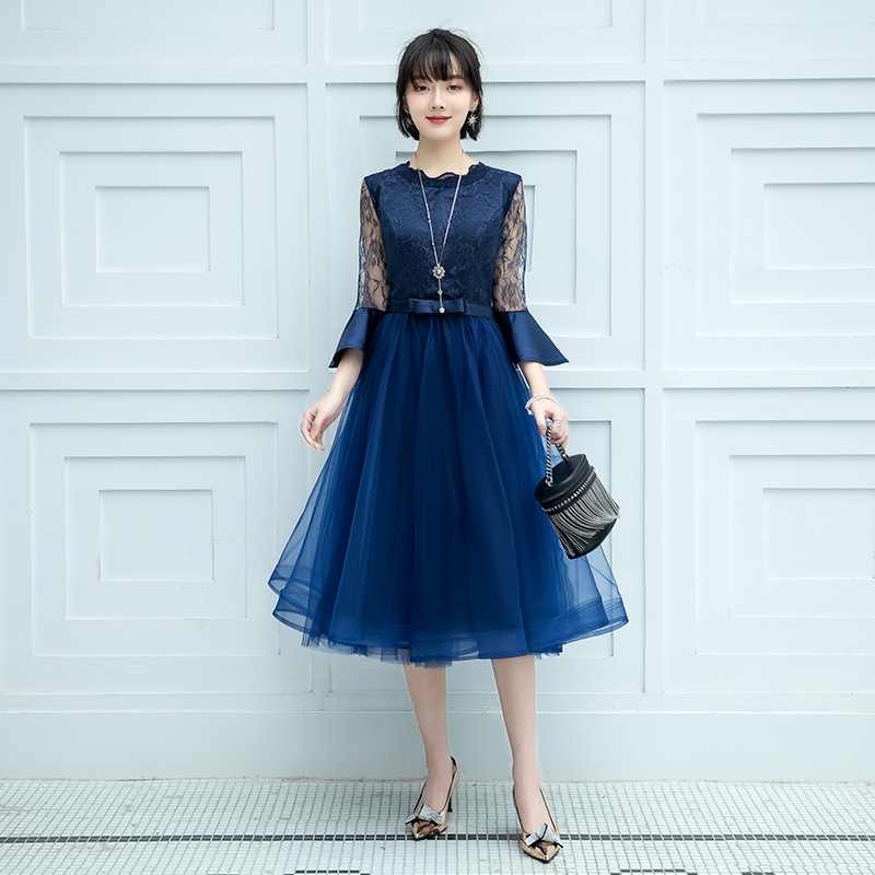 Vestidos de noche que se pueden usar diariamente, nuevo estilo 2026, elegante vestido midi de encaje para figuras pequeñas, efecto adelgazante, disponible para dropshipping. image 8