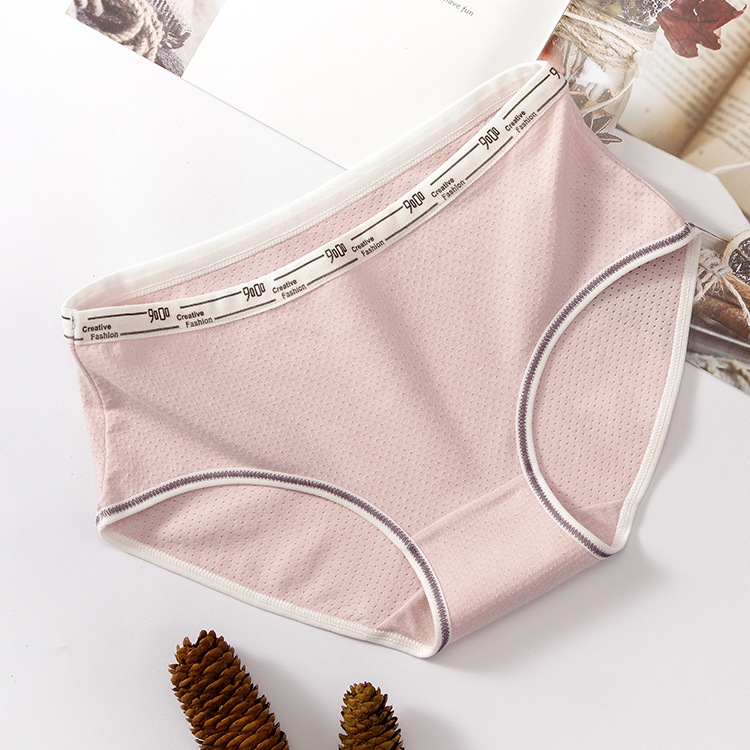 Simple malla transpirable ropa interior de algodón de mujer media cintura ropa interior ultra-fino transpirable cómodo cadera elevación de color sólido calzoncillos de las mujeres