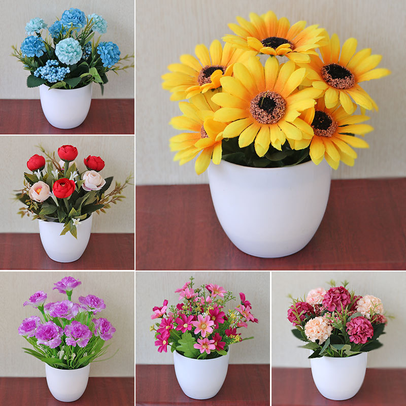 Suministro directo de fábrica tela de seda flor artificial bonsai decoración de escritorio flor falsa olla artificial decoración interior flor decorativa