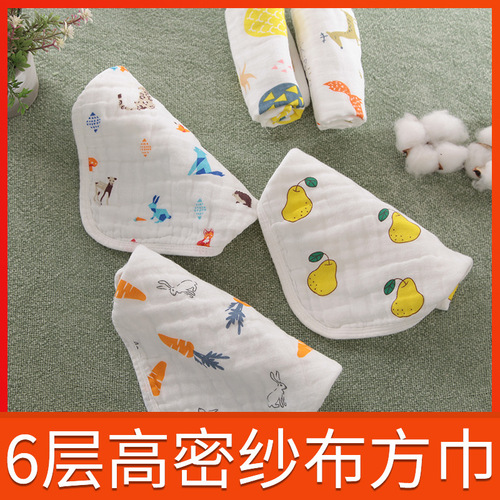 Factory high-density 6-layer cotton baby saliva towel pure cotton gauze square towel children's towel toddler face towel handkerchief