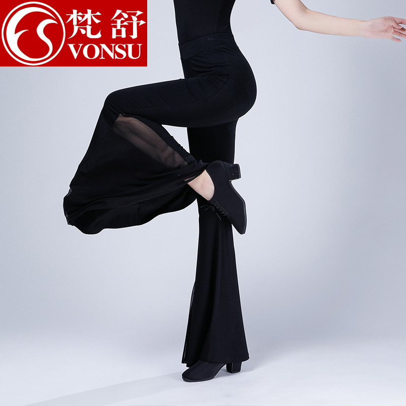 Fanshu Shape Etiquette Training Pants Women's 2024 New Temperament Flared Wide Leg Pants Meidium Mid-High Waist Mesh Slimming