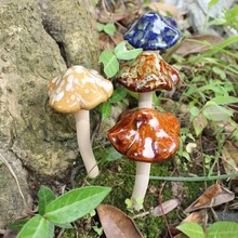 外贸陶瓷工艺品多肉花盆装饰开面小蘑菇花园装饰色釉蘑菇庭院插件