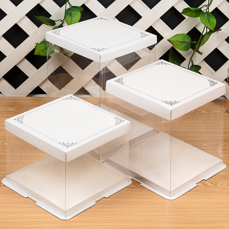 白色银边透明pet蛋糕盒子4 6 8 10 12寸三合一蛋糕盒