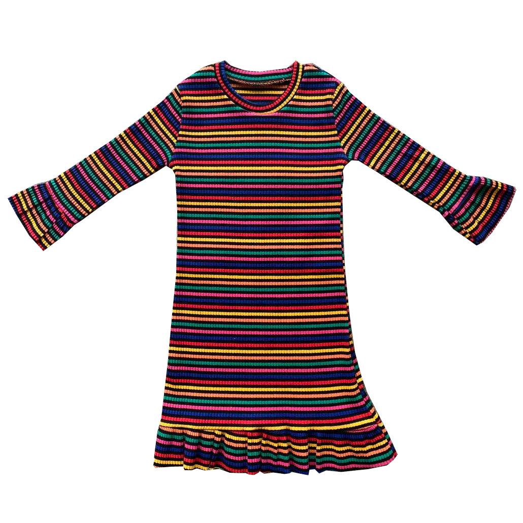 Vestido de las niñas primavera y otoño 2023 nueva ropa de primavera estilo occidental de los niños acampanado manga larga princesa vestido rayas una línea falda