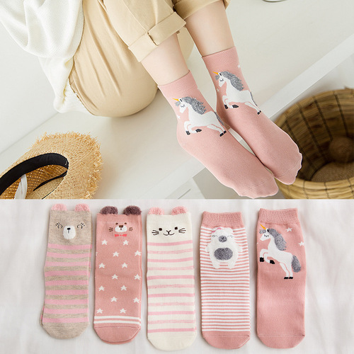 Korean new autumn and winter socks for women, three-dimensional cartoon animal socks, cotton cute feather gauze socks wholesale