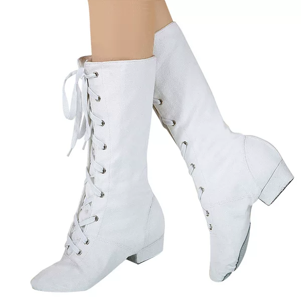 Dancing Shoes Women's Soft Sole Practice Shoes Teacher Shoes Steel Tube Men's Black Lace-Up High-Top Long Canvas Long Barrel Jazz Boots