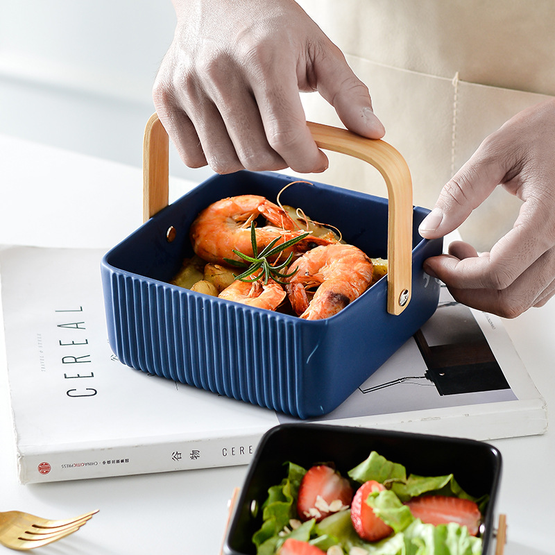 Cestas de frutas a rayas japonesas simples, cestas de cerámica creativas para restaurantes, tazón de ensalada creativo, bandeja de frutas secas, caja de almacenamiento de joyas