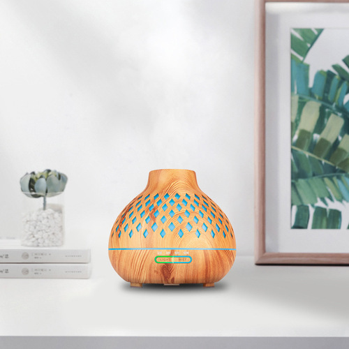 Cross-border 400ml wood grain humidifier, onion wood grain aroma diffuser, lantern ultrasonic aroma diffuser wholesale