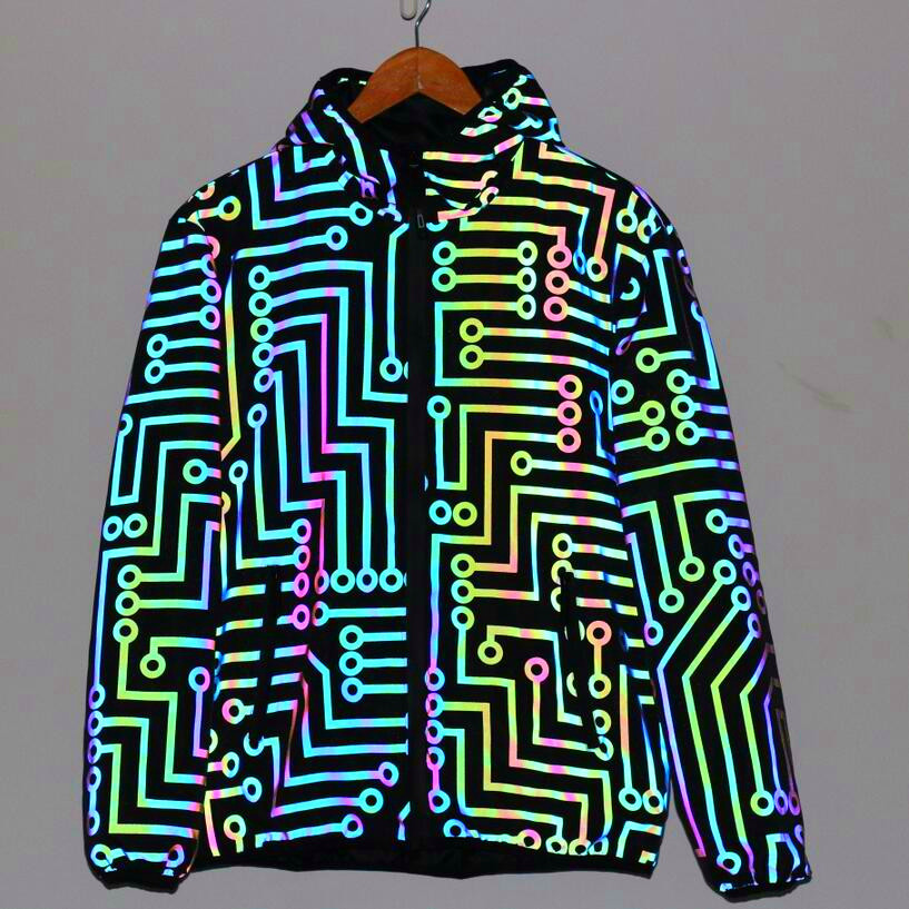 Herrenbekleidung Seiden-Baumwoll-Jacken mit Schaltungsmuster, farbenfrohe Reflektorjacke für Männer und Frauen, Hip-Hop-Regenbogenfarben, Reflektorjacke oben_voghion.com