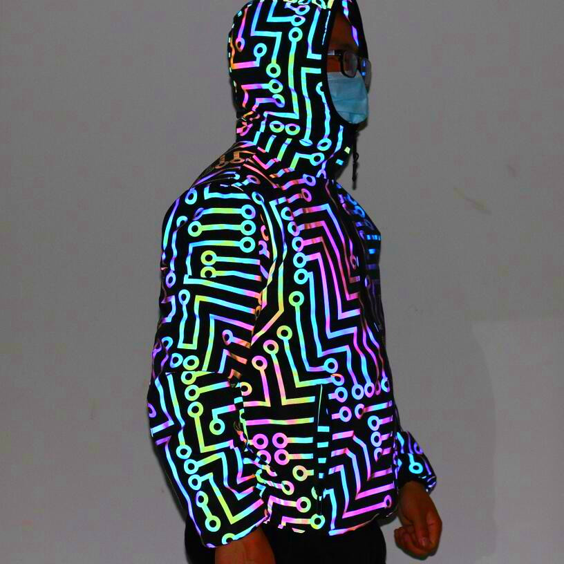 Herrenbekleidung Seiden-Baumwoll-Jacken mit Schaltungsmuster, farbenfrohe Reflektorjacke für Männer und Frauen, Hip-Hop-Regenbogenfarben, Reflektorjacke oben_voghion.com
