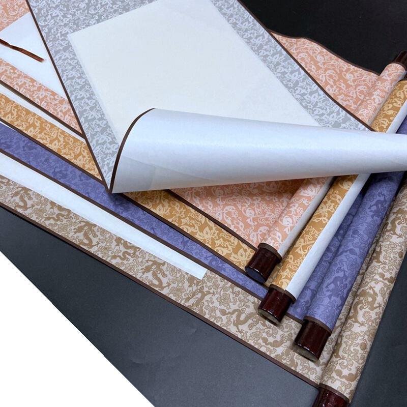Blank Scroll Rice Paper Calligraphy and Painting Mounting Mini Imitation Damask Calligraphy Painting Hanging Scroll Banner Vertical Scroll