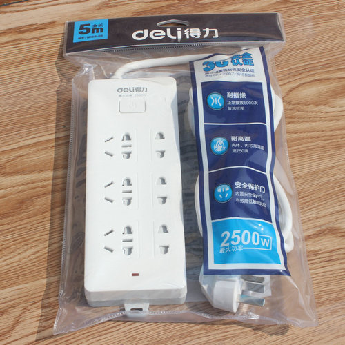 Power outlet model DE111801018169, 3+3 combination socket, power line outlet board with 3-meter and 5-meter full-length power cord, plug-in panel