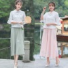 Summer ethnic fresh Hanfu, top for leisure, skirt, set, ethnic style, cotton and linen