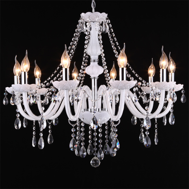 Lámpara de araña de cristal de 10 cabezas blanca de estilo europeo lámpara de vela de jade blanca adecuada para sala de estar dormitorio comedor escalera Lámpara Sala de exposiciones, etc.