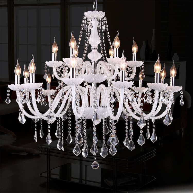 Lámpara de araña de cristal de 10 cabezas blanca de estilo europeo lámpara de vela de jade blanca adecuada para sala de estar dormitorio comedor escalera Lámpara Sala de exposiciones, etc.