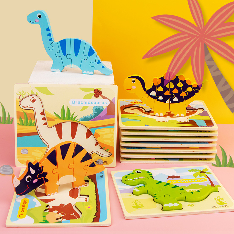 Dinosaurio 3D tridimensional hebilla rompecabezas para niños educación temprana gran rompecabezas animal de dibujos animados rompecabezas de madera juguete