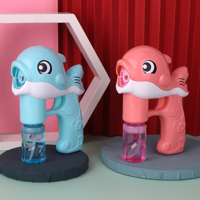 [Envío gratuito] en stock para niños delfín burbuja pistola juguete luz música eléctrica burbuja cámara 61 juguete