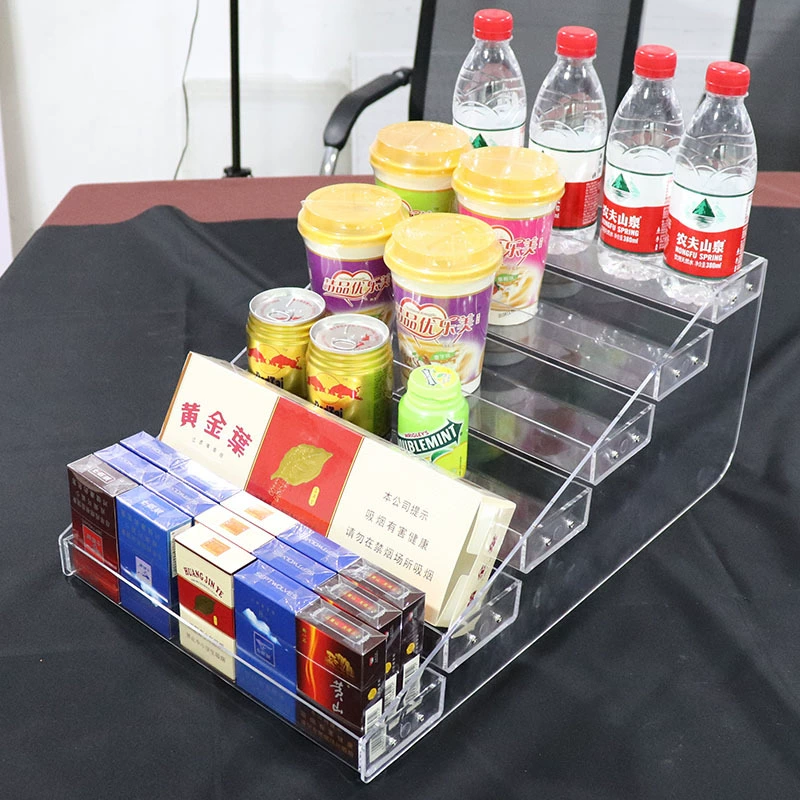 Трапециевидная полка для сигарет Супермаркет Круглосуточный магазин Стойка регистрации Наклонная небольшая полка Прозрачная акриловая полка для жевательной резинки Бетель Орех