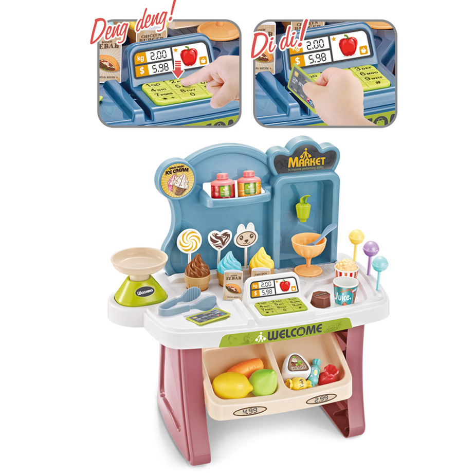 Transfronterizo mini supermercado de compras para niños helado caramelo ventas cajero juego casa Juguetes