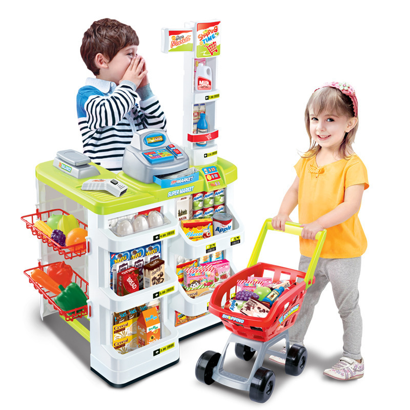 Traje de carrito de compras de escritorio de supermercado de simulación para niños transfronterizos Play House supermercado escaneo cajero juguete