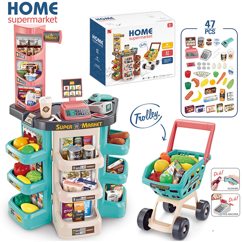 Los niños transfronterizos de simulación de supermercado Escritorio de ventas carrito de compras combinación traje jugar casa compras supermercado Juguetes