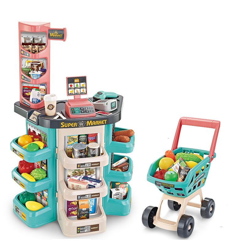 Los niños transfronterizos de simulación de supermercado Escritorio de ventas carrito de compras combinación traje jugar casa compras supermercado Juguetes