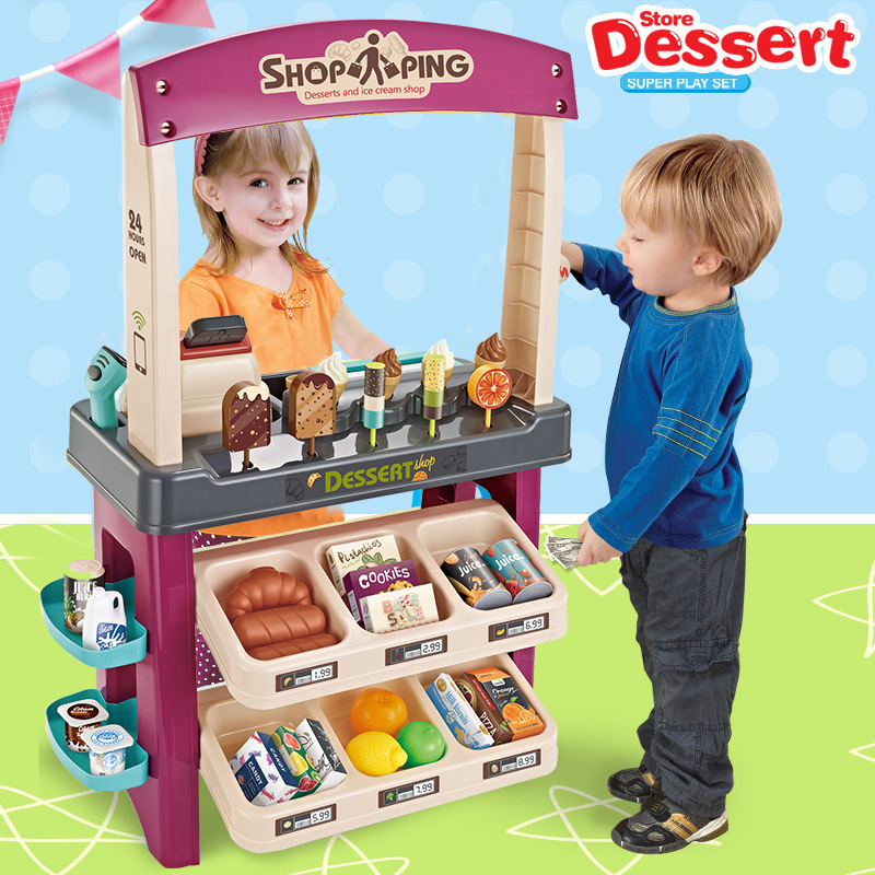 Cruzar la frontera de compras de helado de supermercado combinación traje de niños jugar a la casa de simulación postre dulces supermercado Juguetes