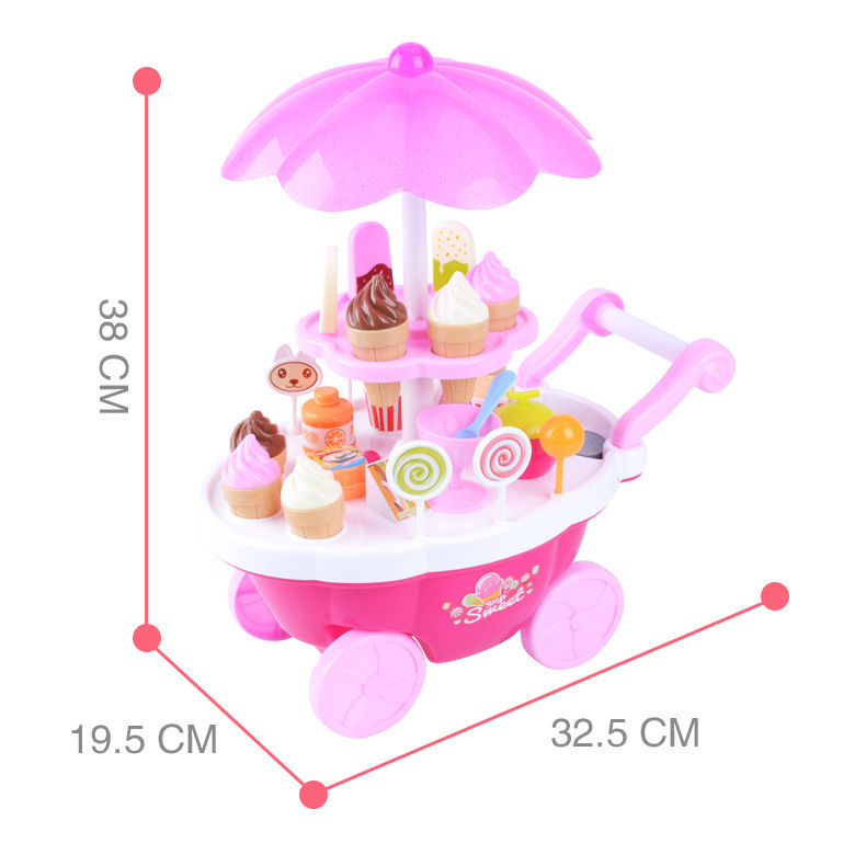 Simulación de música de iluminación infantil transfronteriza mini supermercado heladería Candy trolley play House toy