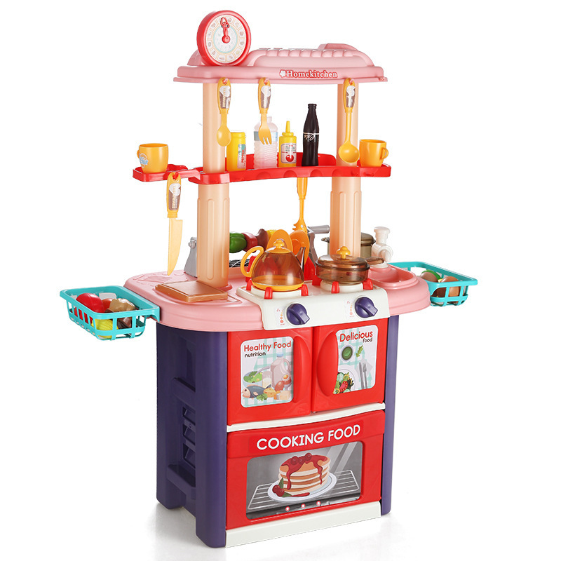 Los niños transfronterizos de doble cara simulación spray de agua de cocina y cocina juguetes barbacoa estufa mesa de vajilla Play House