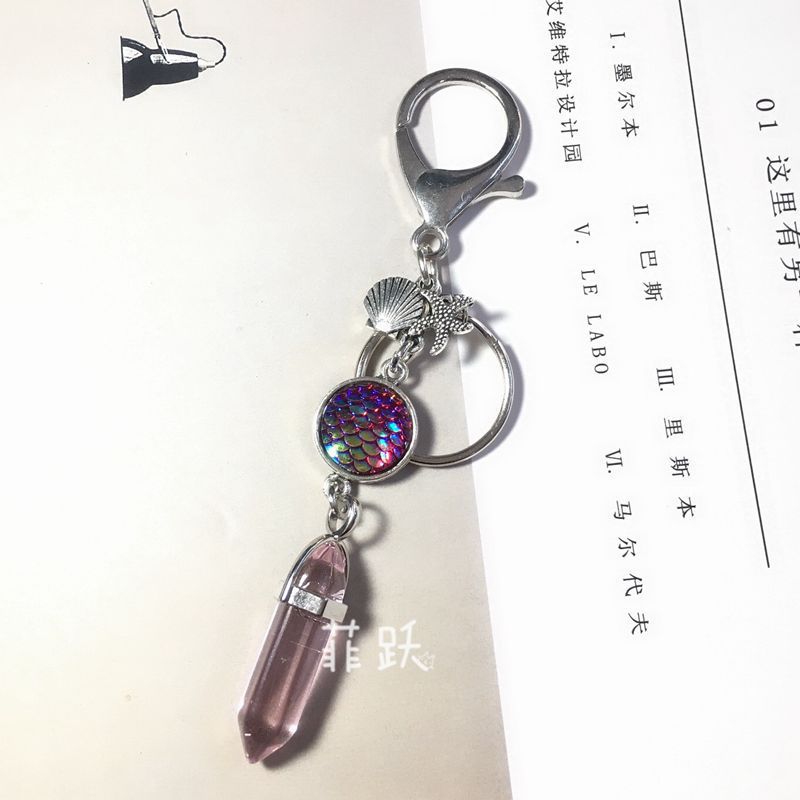 天然石鱼鳞包挂件钥匙扣水晶创意手工龙虾扣挂饰厂家百搭