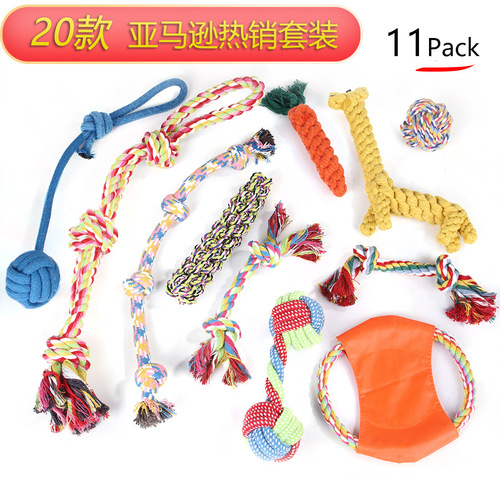 Wholesale pet teething supplies cotton rope toys, cat and dog knot toys, dog bite-resistant cotton knot set