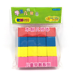 Math teaching aids geometric shapes colorful wood cube 16 pieces for primary school students learning wooden square direct supply from manufacturer