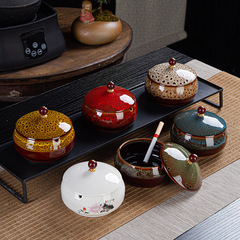 Cross-border product: Colored Glaze Ceramic Ashtray with Kiln-Changed Glaze, Desk Decorative Item, Office & Home Essentials—Customizable LOGO Printing