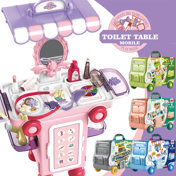 Transfronterizo de simulación infantil cocina vajilla maquillaje herramientas traje supermercado doctor Play House estacionamiento autobús Juguetes