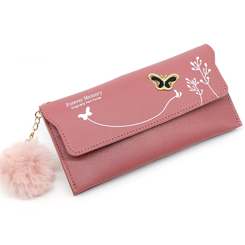 Elegante ocasional de las nuevas mujeres larga cartera mariposa flor simple cambio certificado tarjeta bancaria Cartera Embrague