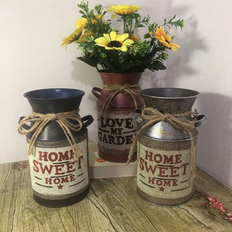 Европейский стиль ретро льняное украшение дома двойное ухо железное ведро украшение подарок Креативный реквизит железное ведро для хранения