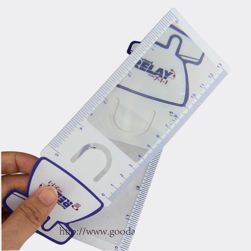 厂家订做生产异形PVC放大镜   带刻度3倍薄款放大镜书签尺子