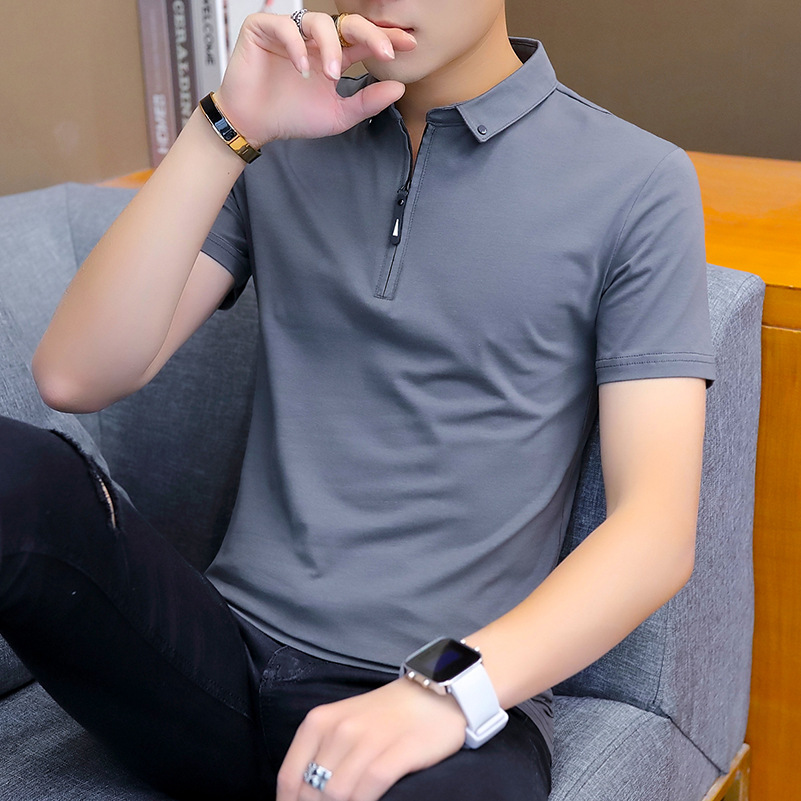 Camisa de polo de los hombres 2022 verano nueva camiseta de manga corta bordada camiseta de media manga de algodón de color sólido delgado de la moda de los hombres