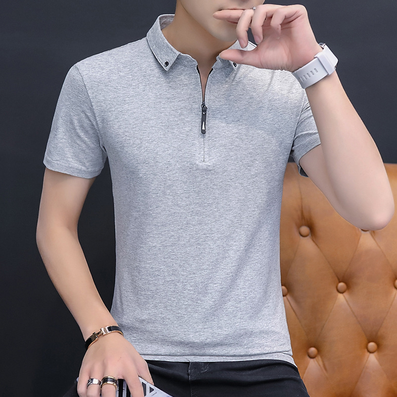 Camisa de polo de los hombres 2022 verano nueva camiseta de manga corta bordada camiseta de media manga de algodón de color sólido delgado de la moda de los hombres